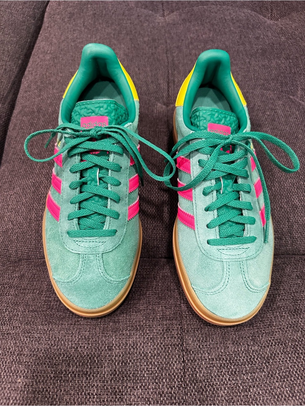 Adidas Gazelle Teal/Pink/Yellow Suede Sneakers with Stripes Women’s Size 7